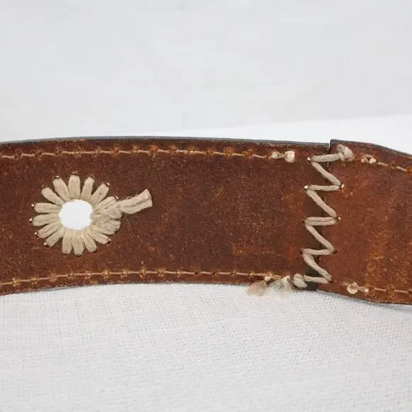 Eddie Bauer Belt Womens Large Brown Italian Leather Brass Buckle USA Western - Picture 9 of 15